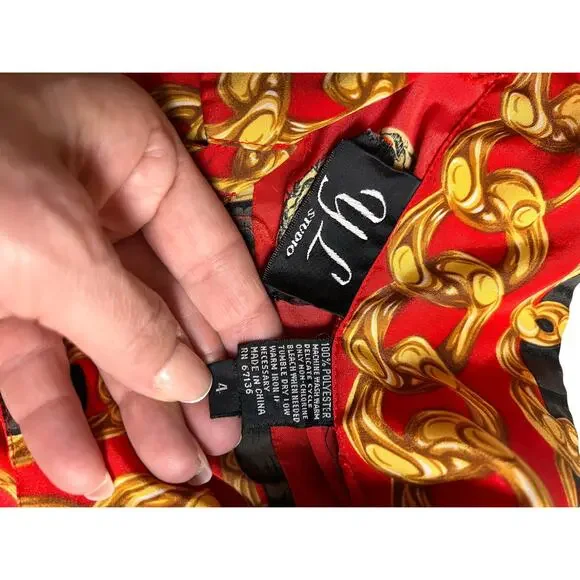 Vintage Red Baroque Chain Print Blouse Size 4 90s - Picture 6 of 7